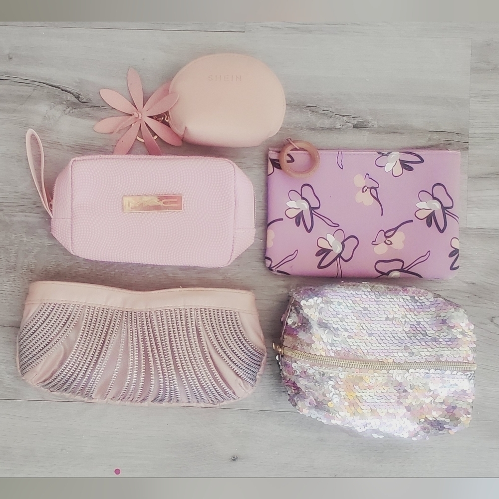 Lot X 5 MAC & Assorted Makeup Cosmetic Clutuch Bag Sequin Floral Glam Sparkle